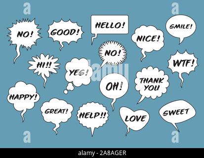 Set of comic speech bubbles with shadow. Vector Illustration and graphic elements. Stock Vector