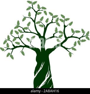 Green Isolated Oak Tree on white background. Vector Illustration and concept. Plant in garden. Stock Vector