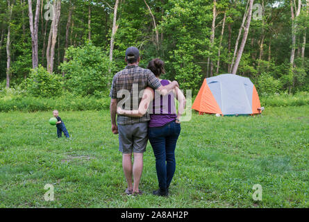 A family camping in Connecticut. Stock Photo