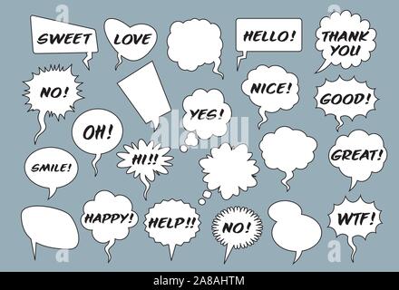 Set of comic speech bubbles with shadow. Vector Illustration and graphic elements. Stock Vector