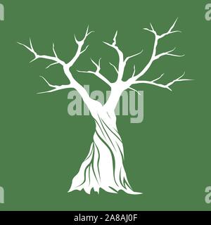 White Isolated Olive Tree on green background. Vector Illustration and concept. Plant in garden. Stock Vector
