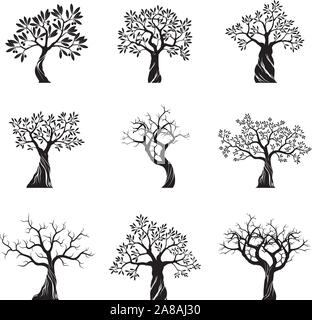 Vector illustration of trees in black silhouette against a clean white ...