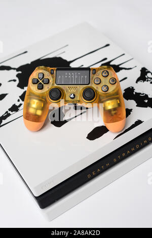KIEV, UKRAINE November 07, Death Stranding Limited Edition PS4 Pro. Sony PlayStation 4 game console and transparent controller on white Stock - Alamy