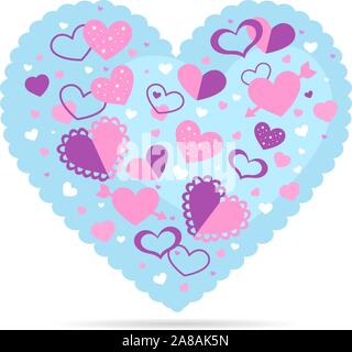 Heart design vector illustration, with many hearts in different sizes, shapes and textures inside. Stock Vector