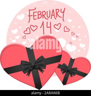 February 14, Saint Valentine's Day vector illustration. Heart shaped presents. Stock Vector