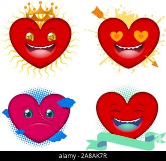 Cartoon hearts icon smiley faces Stock Vector