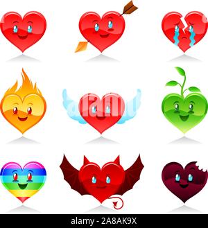 cartoon Heart icon set Stock Vector
