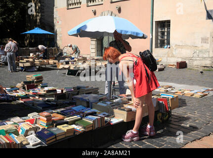 Flea-book-market on Muzeina square, Lviv, Ukraine Stock Photo