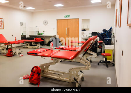 LONDON, UK - OCT 5TH 2019: The physio room on display to the public at the Arsenal Emirates Stadium Tour.