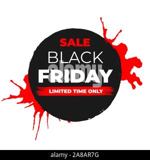Black Friday Sale Vector Banner with Ink Brush Paint Circle and Black Splashes Isolated on White Background. Limited Time Only Web Label Shop Design or Tag Stock Vector