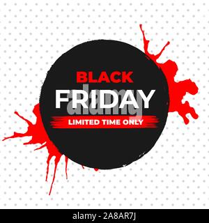 Black Friday Sale Vector Banner with Ink Brush Paint Circle and Black Splashes. Limited Time Only Web Label Shop Design or Tag Stock Vector