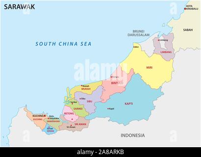 administrative and political map of the malayan division sarawak Stock Vector