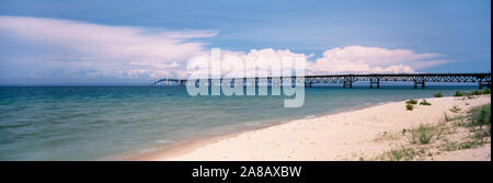 Bridge over a lake, Mackinac Bridge, Lake Michigan, Michigan, USA Stock Photo