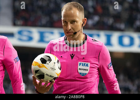 Copenhagen, Denmark. 07th Nov, 2019. Referee Tamas Bognar seen during the Europa League match between FC Copenhagen and Dynamo Kyiv at Telia Parken in Copenhagen. (Photo Credit: Gonzales Photo/Alamy Live News Stock Photo