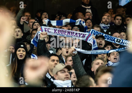 Copenhagen, Denmark. 07th Nov, 2019. Fans of FC Copenhagen seen at the stands during the Europa League match between FC Copenhagen and Dynamo Kyiv at Telia Parken in Copenhagen. (Photo Credit: Gonzales Photo/Alamy Live News Stock Photo