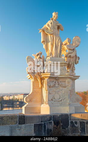 Prague - The baroque Statue of Francis Borgia by Ferdinand Brokoff (1710). Stock Photo