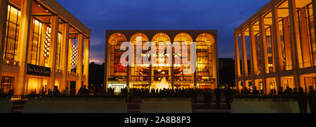 Entertainment building lit up at night, Lincoln Center, Manhattan, New York City, New York State, USA Stock Photo