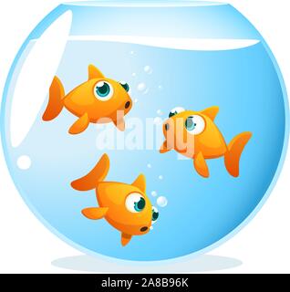 Goldfish in a bowl swimming around. Stock Vector