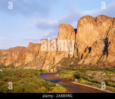 Rock formations in front of a river, Salt River, Phoenix, Arizona, USA Stock Photo