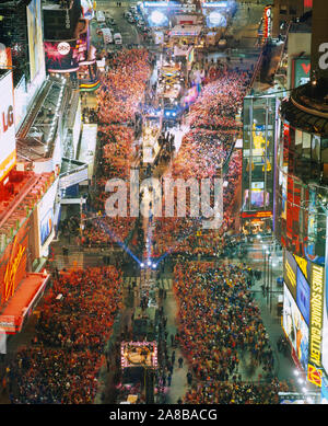 High angle view of crowd on the street celebrating New Year's Eve, Times Square, Manhattan, New York City, New York State, USA Stock Photo