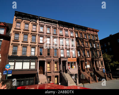 Facade of an apartment, 122nd Street at Malcolm X Boulevard (Lenox Avenue), Harlem, Manhattan, New York City, New York State, USA Stock Photo