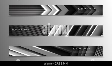 Collection of abstract carbon fiber header banners in gray vector illustration Stock Vector
