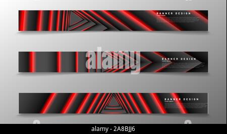 Collection of modern abstract style banners. The optical illusion pattern of a triangle lights up in dark red. Vector illustration Stock Vector