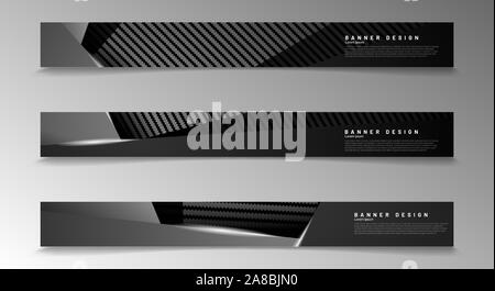 Collection of abstract carbon fiber header banners in gray vector illustration Stock Vector