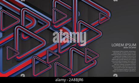 abstract vector design. overlapping triangle outline pattern with a blue, red, black background Stock Vector