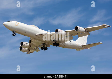 A U.S. Navy E-6 Mercury performs a flyby at the Star Spangled Salute Air & Space Show at Tinker Air Force Base. Stock Photo