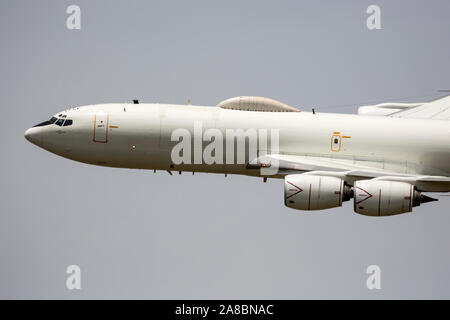 A U.S. Navy E-6 Mercury performs a flyby at the Star Spangled Salute Air & Space Show at Tinker Air Force Base. Stock Photo