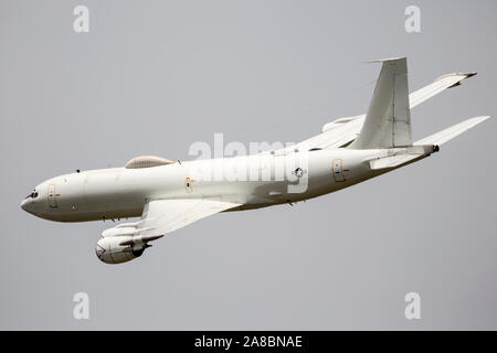 A U.S. Navy E-6 Mercury performs a flyby at the Star Spangled Salute Air & Space Show at Tinker Air Force Base. Stock Photo