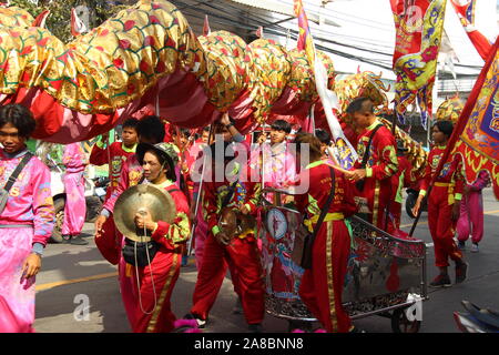 Chinese Dragon dance procession Roi Et, Thailand Stock Photo