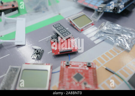 Electrical engineering classroom, measuring devices in the laboratory, electrical laboratory And testing equipment. Stock Photo