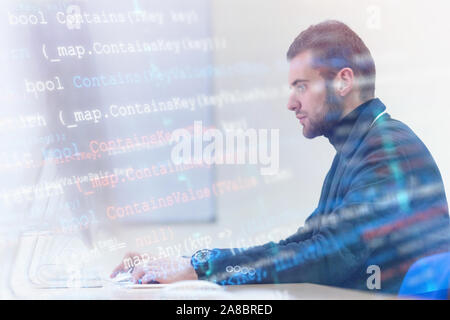 Programmer working in a software development and coding technologies. Website design.Technology concept. Stock Photo