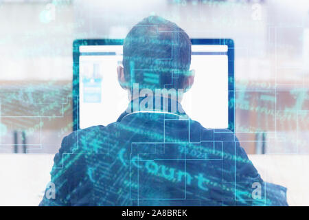 Programmer working in a software development and coding technologies. Website design.Technology concept. Stock Photo