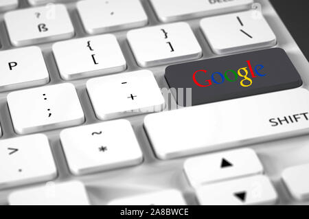 Weisse Computertastatur, belegte Sondertaste, Aufschrift, Google, Stock Photo