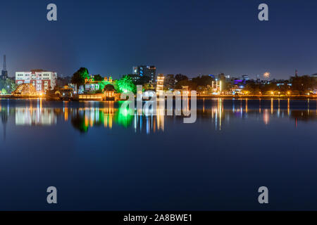 Seven Wonders Park on Kishore Sagar lake at night. Kota. India Stock Photo