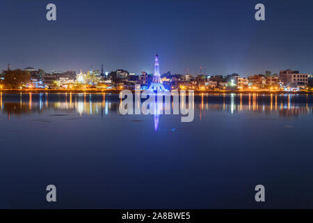 Seven Wonders Park on Kishore Sagar lake at night. Kota. India Stock Photo