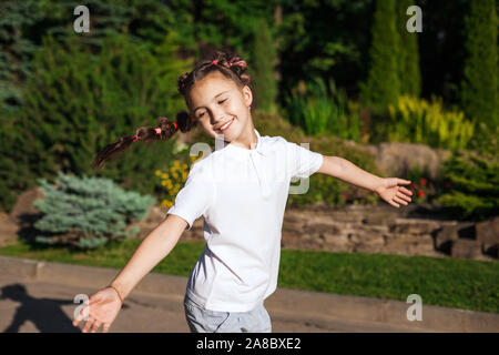 smiling running child girl Stock Photo