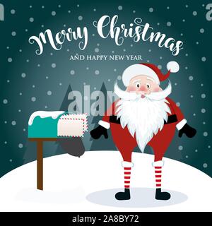Christmas card with cute Santa. Flat design. Vector Stock Vector
