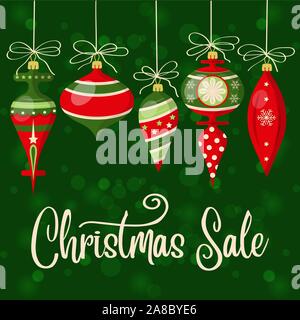 Christmas card with  balls. Christmas background. Flat design. Vector Stock Vector