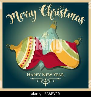 Vintage  Christmas card with Christmas balls and message. Christmas poster. Print. Vector Stock Vector