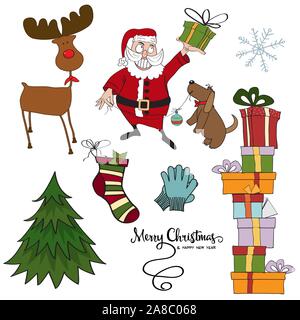 Cute hand drawn, Christmas items collection isolated on white Stock Vector