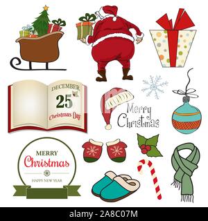 Huge Christmas items collection isolated on white Stock Vector