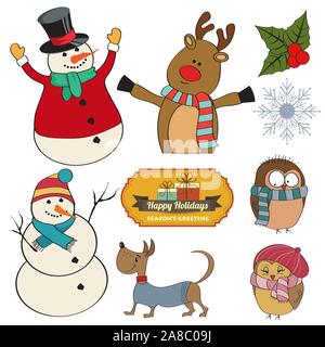 Huge Christmas items collection isolated on white Stock Vector