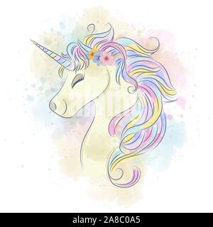 Beautiful watercolor unicorn. Stock Vector