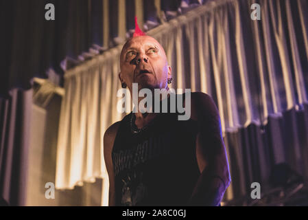 Caramagna Piemonte, Italy. 07th Nov, 2019. The Scottish punk rock singer Walter 'Wattie' Buchan, frontman of “The Exploited”, performing live on stage for the band's european tour 2019 (Photo by Alessandro Bosio/Pacific Press) (Photo by Alessandro Bosio/Pacific Press) Credit: Pacific Press Agency/Alamy Live News Stock Photo