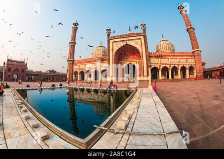 Interior and Exterior Jama Masjid of Delhi - The largest mosque of India Stock Photo