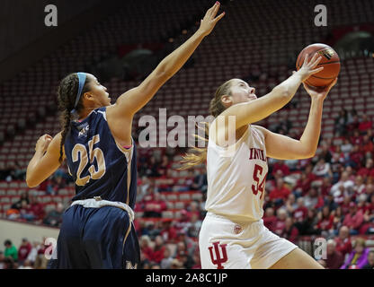 Bloomington, United States. 07th Nov, 2019. Indiana Hoosiers Mackenzie Holmes (54) plays against Taylor Addison (25) during the NCAA Women's College Basketball game at Simon Skjodt Assembly Hall in Bloomington. (Final Score; Indiana University 75:52 Mt. St. Mary's) Credit: SOPA Images Limited/Alamy Live News Stock Photo